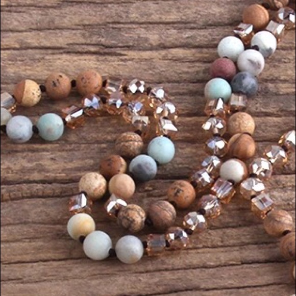Jasper Amazonite Druzy Tassel necklace - Picture 2 of 6